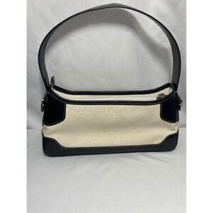 Anne Klein Canvas Leather Trim Shoulder Bag Purse Monogram Black‎ Cream